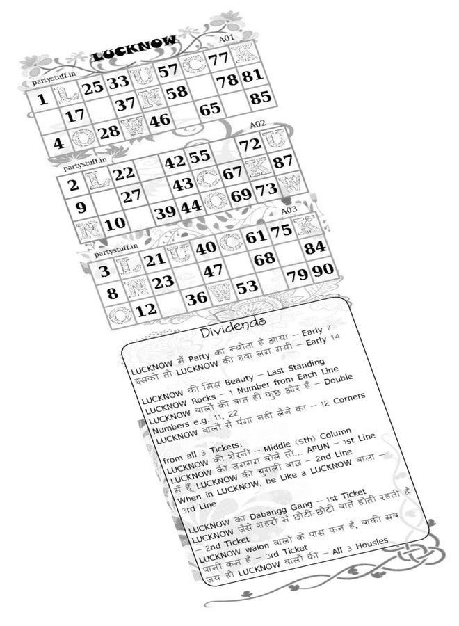 PartyStuff Tambola Housie - Lucknow City Triplet Classic Grids Dividend (150 Piece) - Image 1